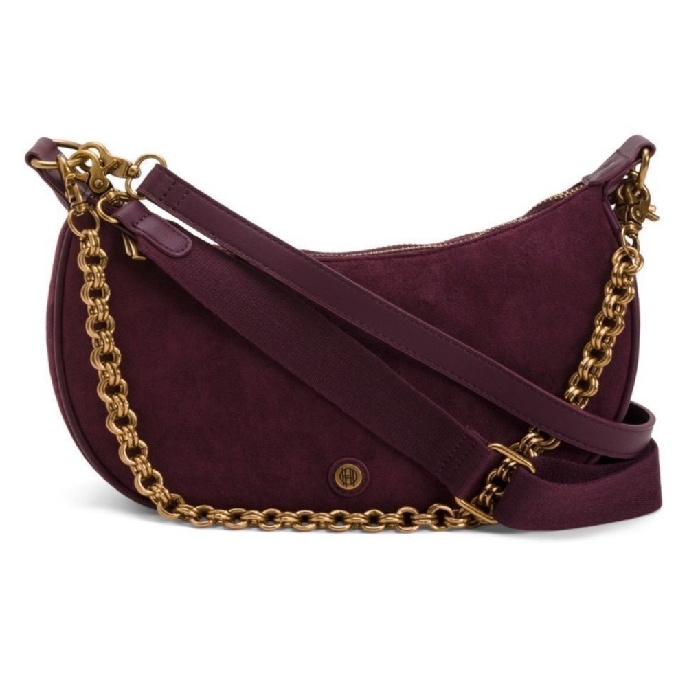 House of Harlow 1960 Deep Purple Suede Shoulder Bag Crossbody Chain Strap